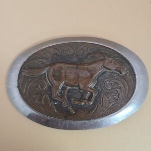 Vintage Belt Buckle Copper Horse Inlay Western Belt Buckle